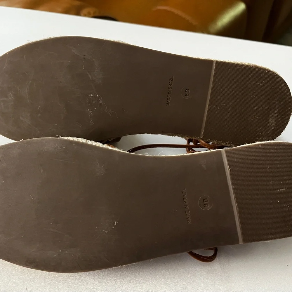 Anthropologie size 8 Brown Leather Laser-Cut Espadrille Ankle-Tie Sandals - Picture 7 of 7